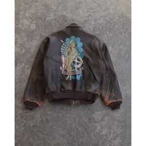 80s Avirex Archive Brown Leather Bomber Pilot Jacket - M